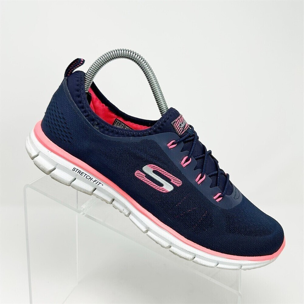 Skechers Summits Stretch-Fit Walking Sneakers Navy Pink Memory Foam Size 8.5
